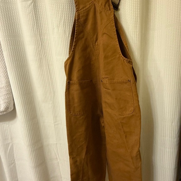 Carhartt Canvas Cargo Dark Tan Bib Carpenter Overalls Youth Boys Sz 10 - Picture 15 of 16